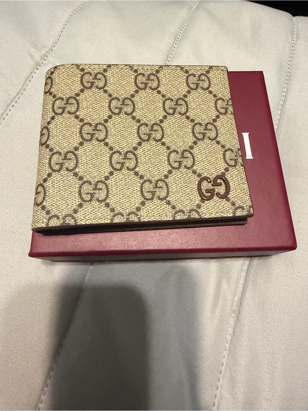 Gucci Beige GG Supreme Canvas Card & Key Holder with Brown Trim